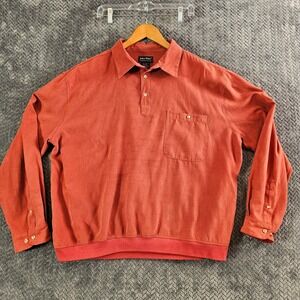 John Blair Velour Shirt Long Sleeve Mens Polo 2XL Orange Collared Button Pocket